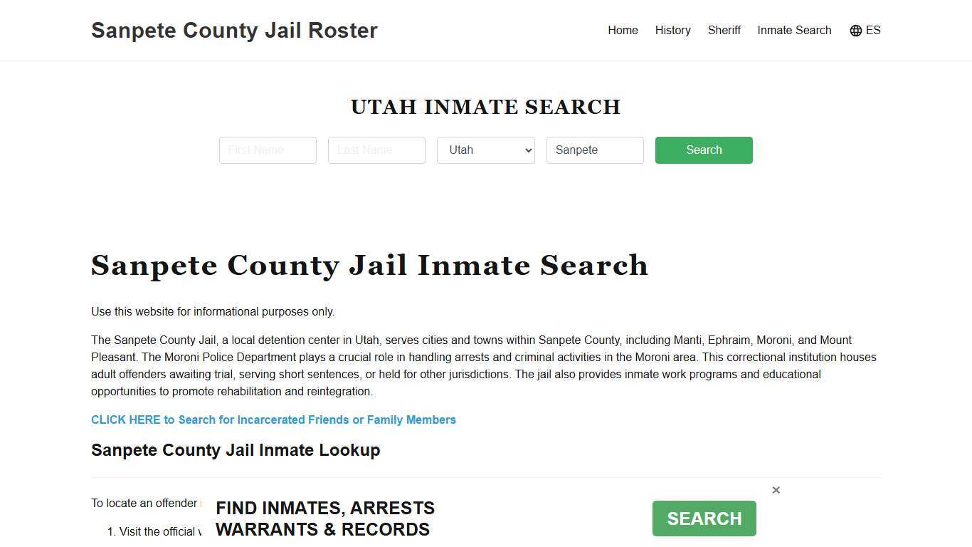 Sanpete County Jail Roster Lookup, UT, Inmate Search